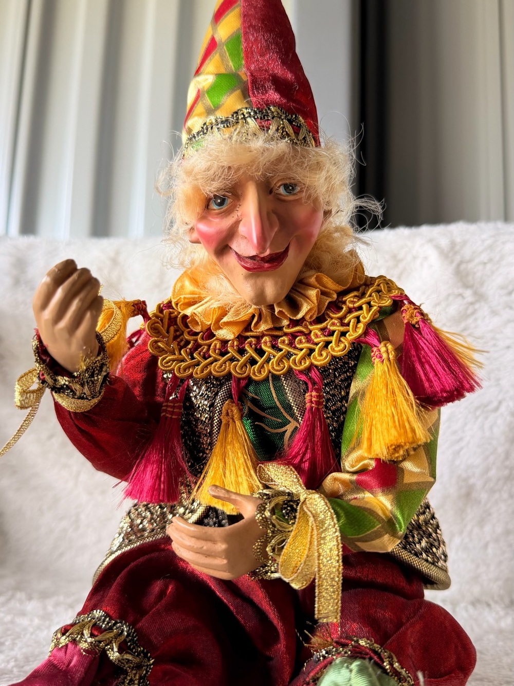 Vintage Christmas Jester Doll Handmade Fabric Harlequin Clown Figure Unique Coll - Picture 3 of 4